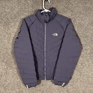 The North Face Down Puffer Jacket Womens Small Blue 550 Fill Quilted Full Zip